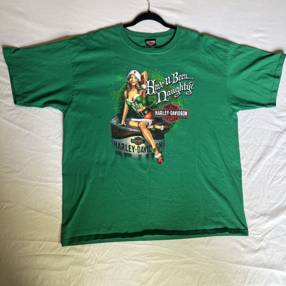 Y2K Harley Davidson Men’s 2XL You Been Naughty Christmas Green Morristown TN